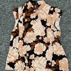 Floral, high neck, sleeveless blouse